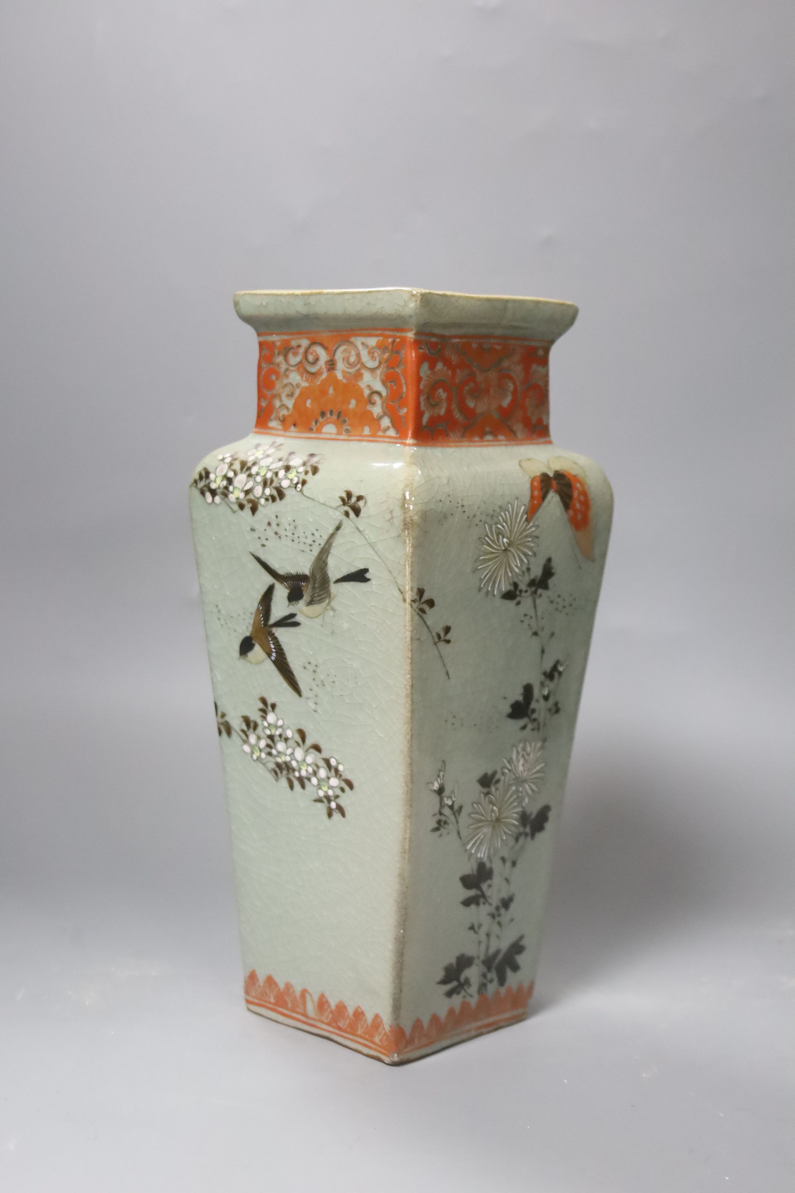 A Japanese square tapered stoneware vase, Meiji period